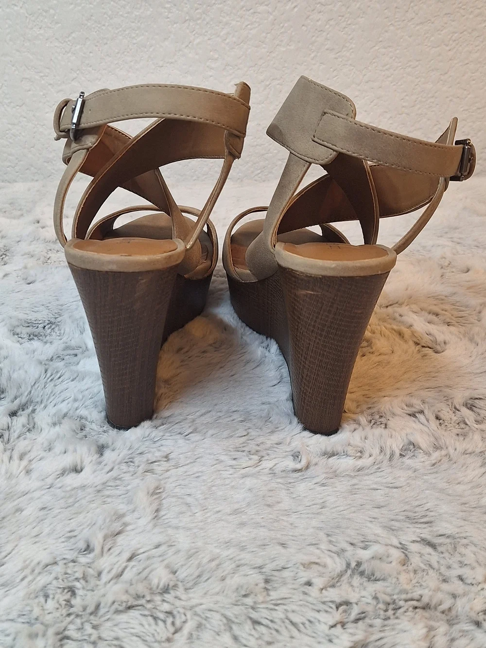 Indigo Rd. Tan Faux Suede Strappy Platform Wedge Sandals